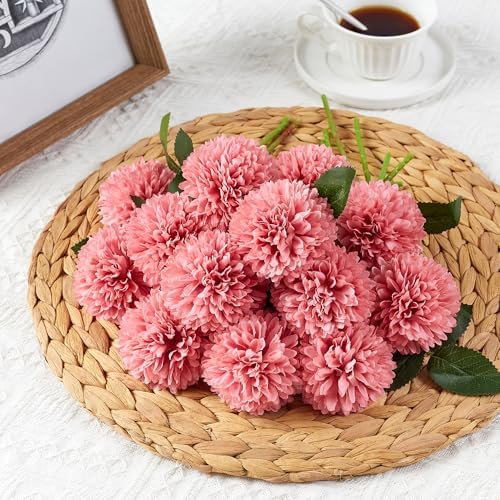 SITUMEIZI 12 Pcs Pink Artificial Chrysanthemum Flowers, Fake Mums