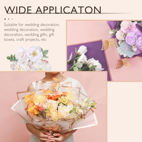 100 Sheets Flower Wrapping Paper with Pure Color Flower Bouquet Wrapping Paper for Waterproof DIY Crafts Packaging, 22.8x22.8 inch (10 Colors) with 3 Ribbons