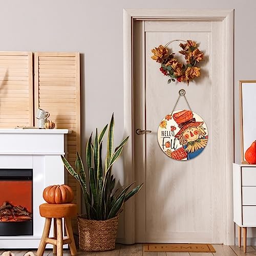 Deroro Hello Fall Scarecrow Sign for Front Door Decor, Autumn Harvest Maple