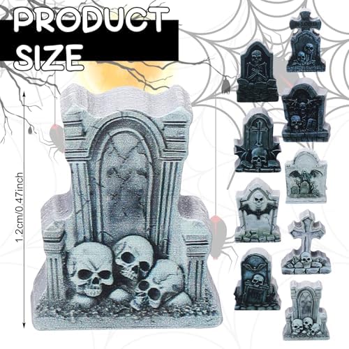 Kathfly 9 Pcs Halloween Tombstones Figurine Mini Village Tombstone, Spooky