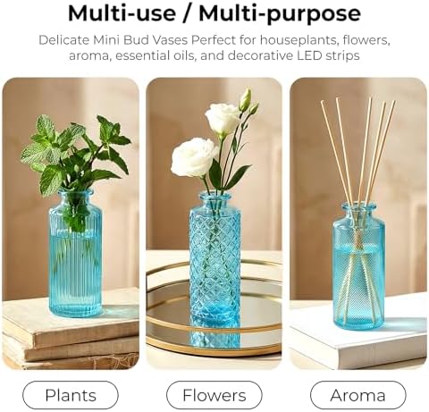 Glass Bud Vases 30 Pack, Small Blue Flower Vases for Centerpieces in Bulk