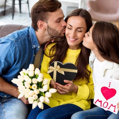 Oairse Black Gift Boxes with Lids for Present Heart Shaped Flower Box for Arrangements Set of 4 Floral Gift Boxes with Ribbons for Bridesmaid, Proposal, Wedding, Birthday, Baby Showers