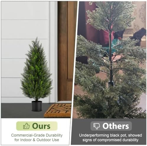 VIVATREES 4FT Artificial Topiary Cedar Trees, UV-Resistant Faux Evergreen Outdoor Plants, Artificial Pine Tree for Outdoor Front Porch Patio Entryway Decor, Set of 2