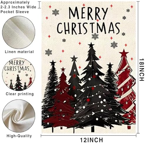 Merry Christmas Garden Flag 12x18inch Christmas Tree Snowflake Vertical Double Sided Winter Yard Lawn Decor Holiday Yard Flag Red Garden Flag Outdoor House Decoration