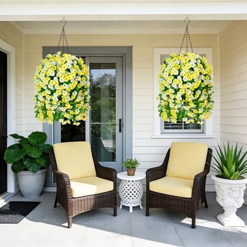 Artificial Flowers with Hanging Basket, Outdoor Faux Plants UV Resistant