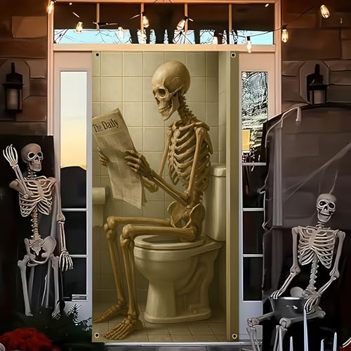 BlissYard Halloween Bathroom Skeleton Door Cover 35x71 Inch Polyester