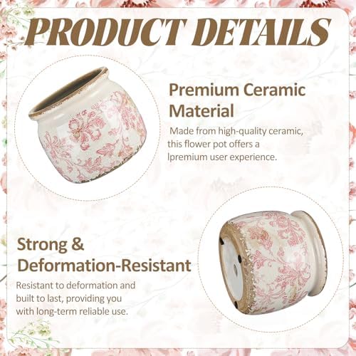 5.9'' Vintage Ceramic Planter, Ice Crack Glaze Pink Floral Pot