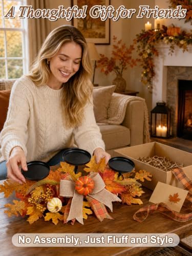Alphatool Fall Centerpieces for Tables, 3 Candle Holders with Maple Leaves