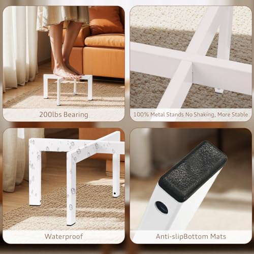 Plant Stand Indoor Outdoor, Metal Mid-Century Pot Stand, Modern Plant Holder Rattan Flower Plant Stool, Low Short Plant Stands for Indoor Fit 5-12 Inch Pot, (Pot & Plant Not Included), White, 4