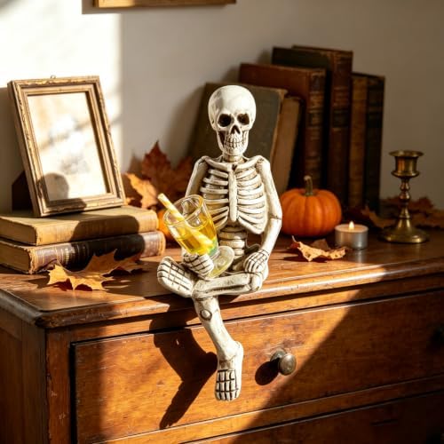 Skull Halloween Decor Sit & Yellow Cup Resin Skull Statue 1Pcs