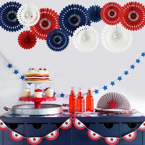 BEISHIDA Honeycomb Round Paper Fans Red White Blue Hanging Party Decoration