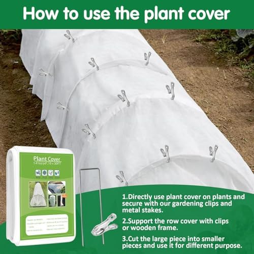 kockuu Plant Covers Freeze Protection, 10ft x 30ft 1.41 oz/yd² Frost Cloth Plant Blankets Floating Row Covers with 20 Stainless Steel Clips for Winter Plants Gardens Frost/Sun Pests Protection, White