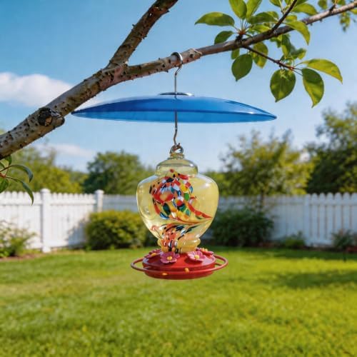 13" Large Glass Rain Cover for Bird Feeder, 2-Pack Blue Weather Guard Dome