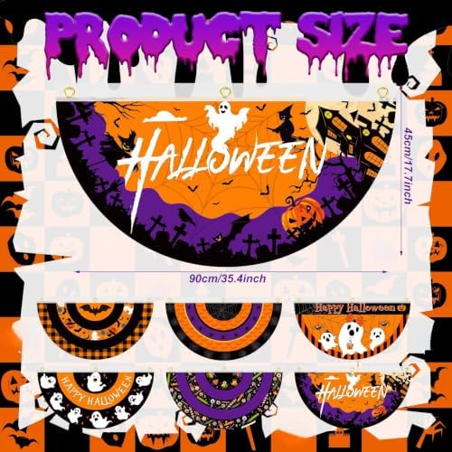 6 Pcs Halloween Bunting Fan Flag Happy Halloween Half Fan Banner