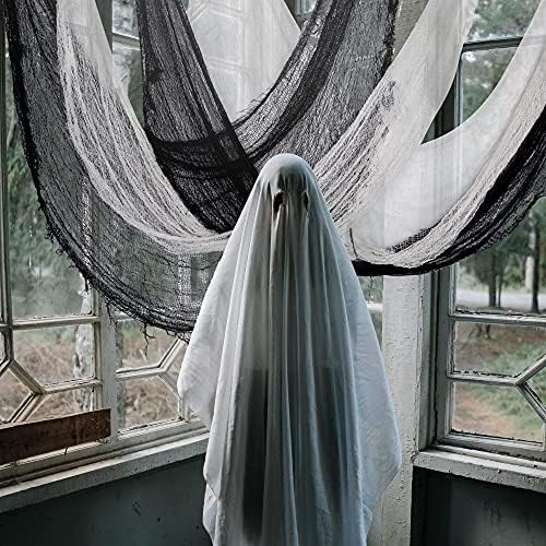Alpurple 10 Pcs Halloween Creepy Cloth, 30 x 72 Inch Scary Spooky Fabric Cloth, Freaky Loose Weave Creepy Gauze for Halloween Party Decoration (5 Black + 5 White)