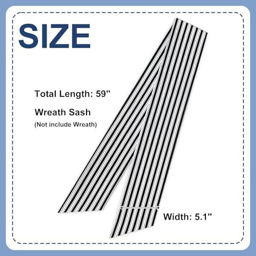 Wreath Sash for Front Door, 5.1'' x 59''(Black and White Stripe)