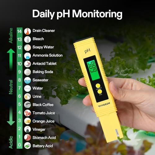 VIVOSUN Digital PH Meter, TDS and EC Pen for Water, Soil Moisture Tester for Hydroponics, Pool and Aquarium, Yellow