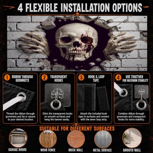 Halloween Garage Door Cover 7 x 16 ft, Breaking Skull Banner