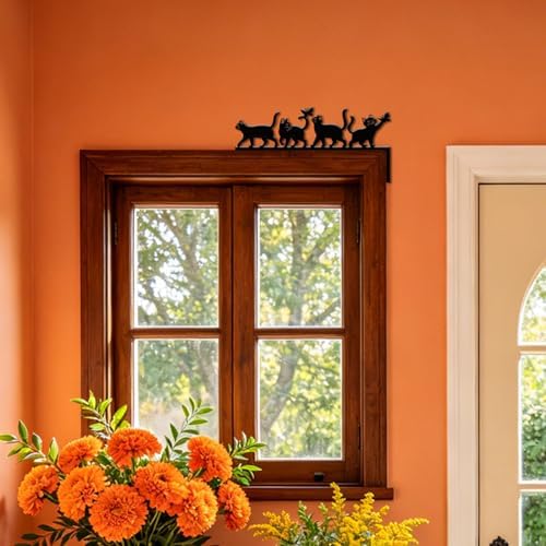 CUTHOLLOW Four Cats & Butterflies Door Topper Sign Metal Wall Art Decor