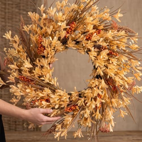 26" Large Fall Wreath for Front Door, Autumn Forsythia Rustic Harvest Decor