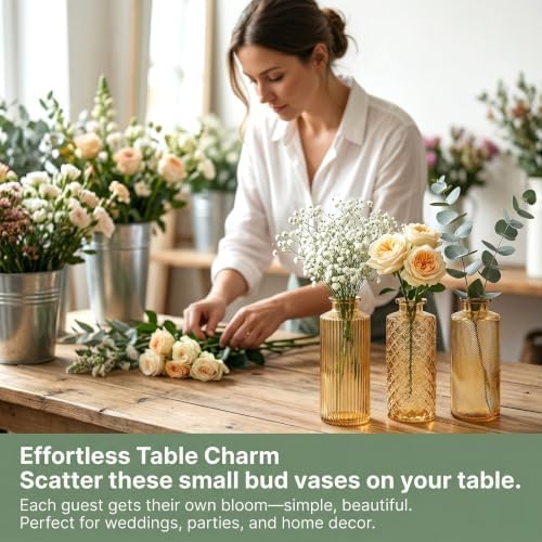 Glass Bud Vases Set of 30, Small Gold Amber Flower Vases Bulk