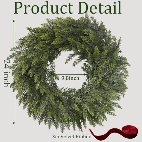 2Pcs 24" Christmas Cedar Wreaths for Front Door
