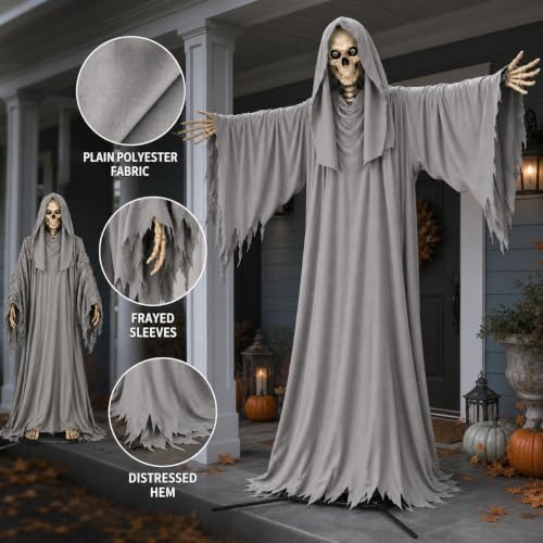 2 Pcs Grim Reaper Robe and Hood Scarf Set for 12 ft Skeleton