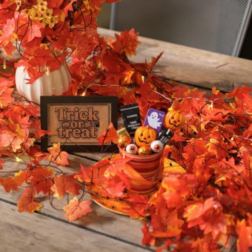 CQURE 14 Pack Fall Leaf Garland, Hanging Vines Garland Artificial Fall Maple Leaves Thanksgiving Decor for Home Wedding Fireplace Christmas