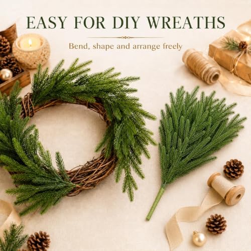 RAINFLOW 4 Pack Christmas Artificial Stems - Artificial Norfolk Pine Stems