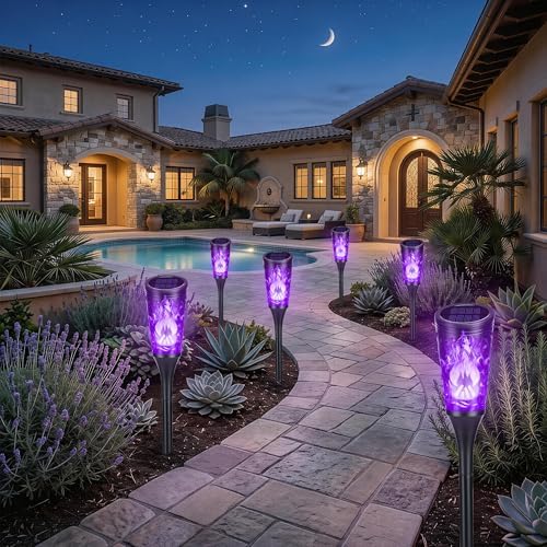 Toodour Solar Halloween Lights Outdoor, 6 Pack Solar Torch Light Waterproof