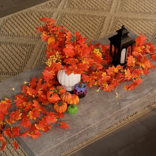 CQURE 72 Pack Fall Leaf Garland, Total 504 Ft Artificial Fall Maple Leaves Autumn Vines Garland Thanksgiving Decor for Home Fireplace Party