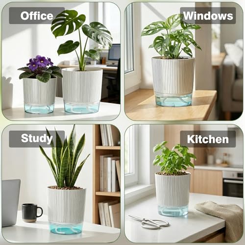 6 Pack Self Watering Pots for Indoor Plants, 4/5.5/6.3 Inch Flower Pots