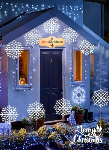 Brightown Snowflake Lights Outdoor, 5 Large Snowflake Christmas Pathway Lights Outdoor Christmas Decorations Yard Sidewalk Walkway Driveway Marker Stake, White