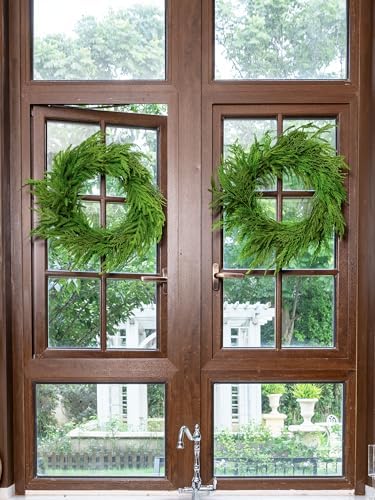 24" Large Cedar Norfolk Pine Wreath for Front Door, Faux Christmas Wreath