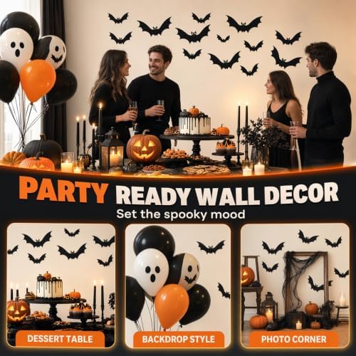 Hanging Bats Halloween Decoration Outside, 2026 Upgraded Light Up Bat Decor, Versatile Bat Party Decorations (24, Red, Medium)