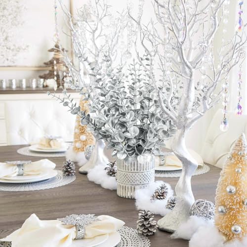 RECUTMS 36Pc Artificial Silver Eucalyptus Leave Stems 14.6in Christmas Pick