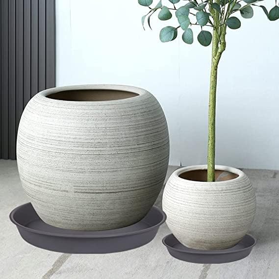 4 Pack of 20 21 inch Plant Saucer Round, Deep Plant Saucers for Pots, Heavy Duty Plastic Plant Drip Tray for Indoors Outdoor, Bird Bath Bowls, Plant Trays for Planter 19-22" (21 inch, Cement)