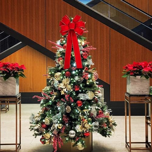 2 Pcs Large Christmas Bow, 31" x 11" Golden Edged Red Velvet Wreath Bow