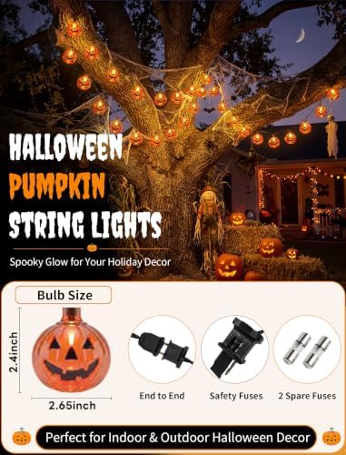 8.5FT Pumpkin String Lights with 10 Bulbs for Halloween Outdoor Decor Party
