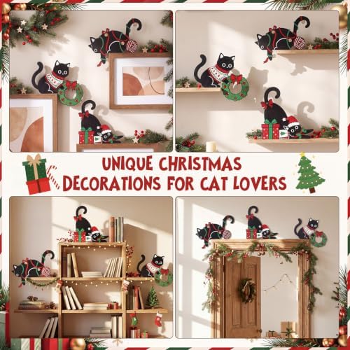 Bucherry 3 Pcs Christmas Black Cat Wooden Door Frame, Corner Decor