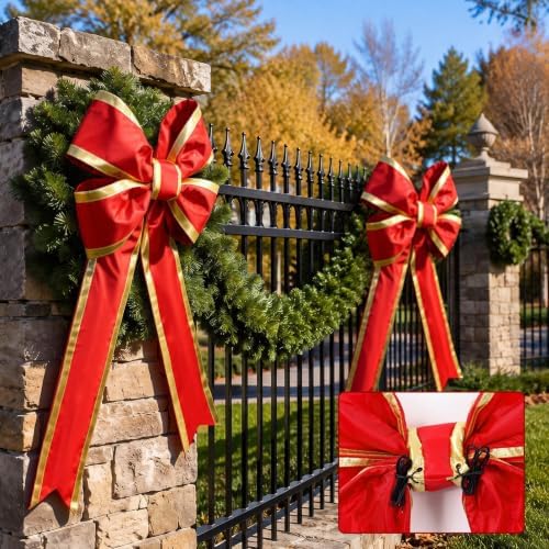 Yinder Giant Christmas Bow Outdoor 3D Nylon Red Bow Decor, 24" X 41"