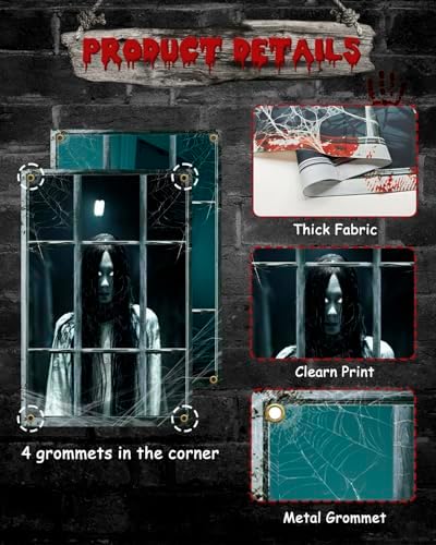 Yigney 2 Pcs Scary Halloween Window Decorations Female Ghost Window Cover