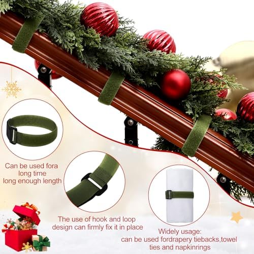 SATINIOR 50 Pcs Olive Green Large Christmas Garland Ties 12" Banister Ties