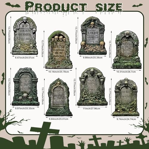 Eaasty 16 Pcs Halloween Tombstone Cutouts Double-Sided Paper Decorations