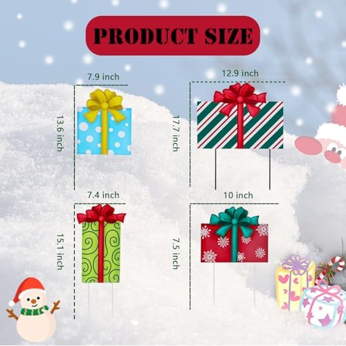 Afirst Christmas Yard Sign Stakes 4PCS Stacked Box Outdoor Decor
