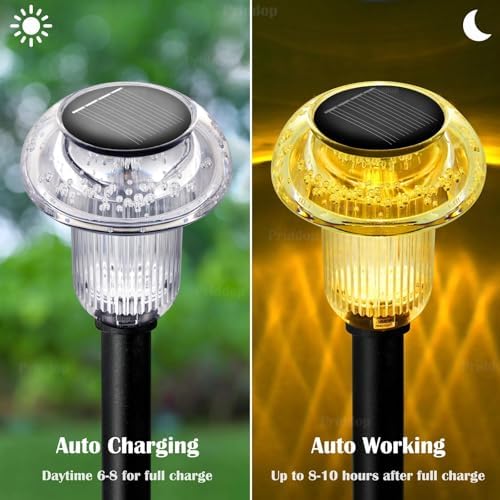 Priddop 8 Pack Solar Garden Lights Outdoor Waterproof 3000K Warm White LED