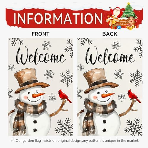 Winter Snowman Welcome Garden Flags Double Sided 12 x 18 inch Snowflakes Yard Flags Snow Burlap Garden Flag for Outside Yard Garden Porch Lawn Farmhouse Decoration