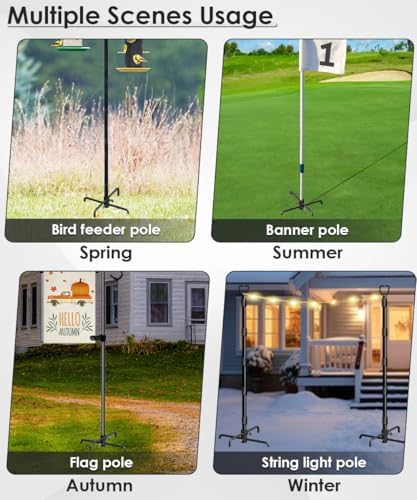Mocomax Pole Stabilizer Stand Base Applies to 1.41" to 2.12" Shepherds Hook, Outdoor Bird Feeder Pole Stabilizer Support with 4 Prongs, Metal Holder Base for Birdhouse, Flagpole, Umbrellas, Black