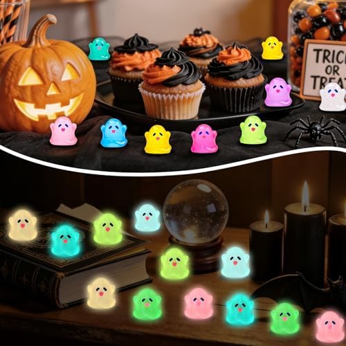 80 Pcs Halloween Luminous Mini Resin Ghost Figures Miniature Figurines