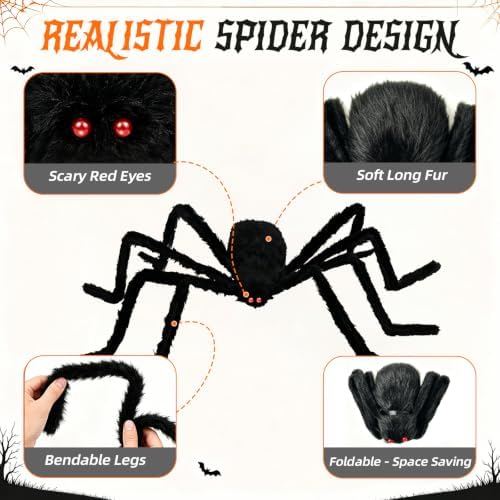 3 Packs Halloween Giant Spider Decorations, 10FT, 5FT, 4FT Large Spiders